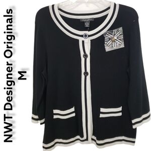 DESIGNERS Originals Black and White Sweater Jacket Cardigan M NWT
